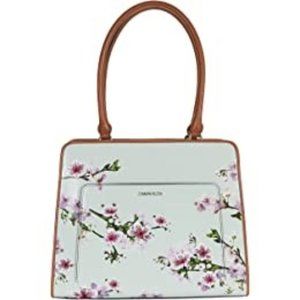 Calvin Klein Margot Signature Tote - Celery Green w/Purple Embroidered Flowers